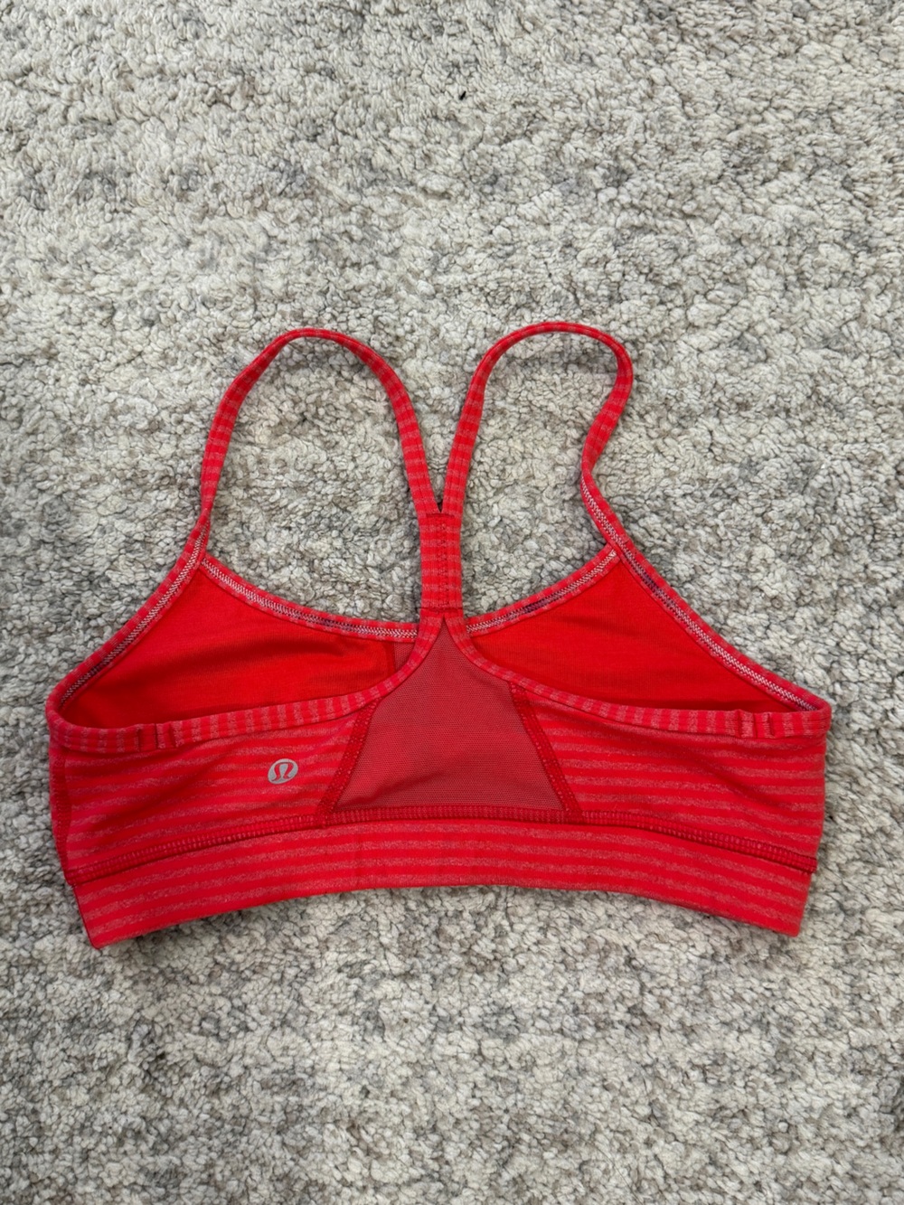 Lululemon Flow Y Bra Striped Coral Red Scoop-Neck Bralette - Picture 4 of 6